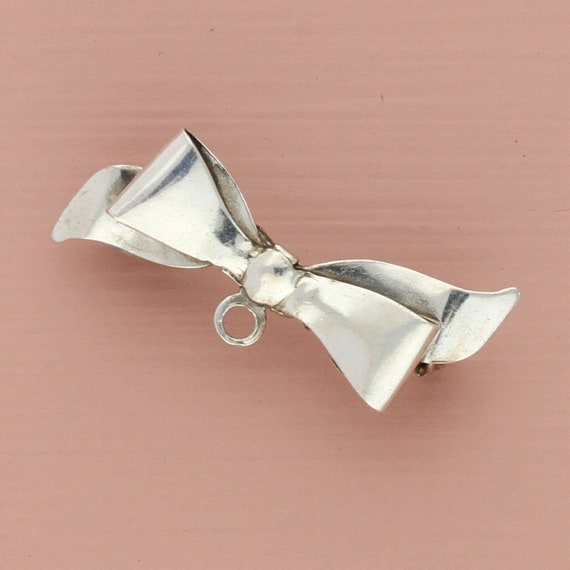 sterling silver vintage ribbon bow charm holder b… - image 1