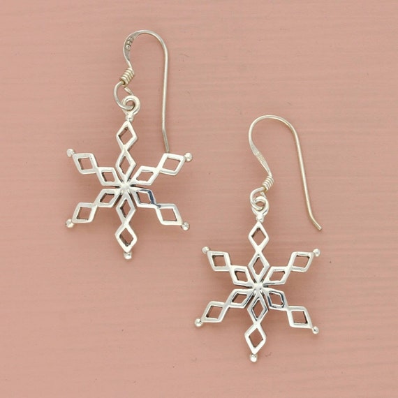 sterling silver winter snowflake dangle earrings