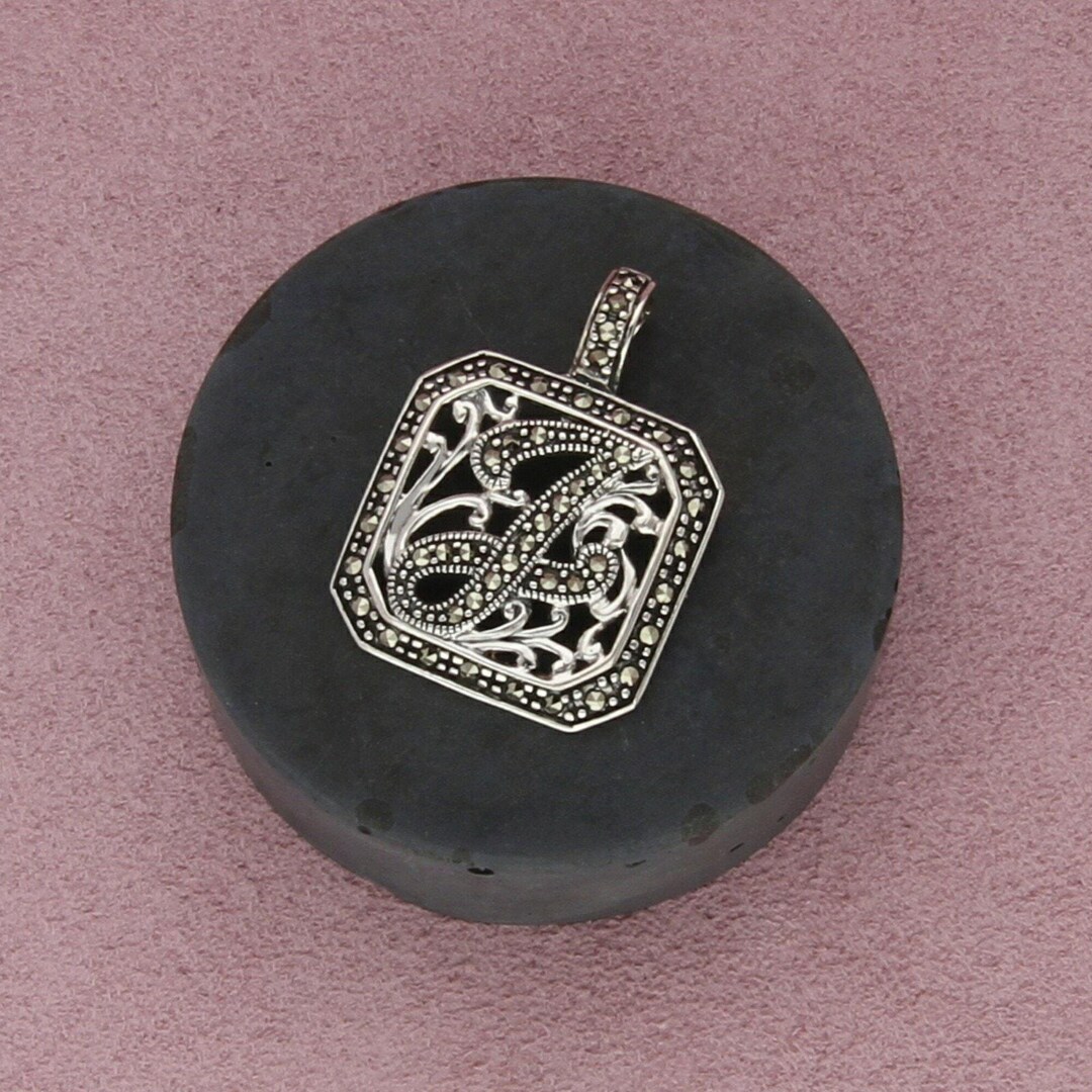 Sterling Silver Marcasite Studded Letter J Initial Enhancer Pendant - Etsy