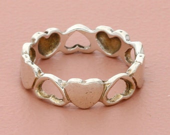 sterling silver dainty love hearts stack band ring size 5.5