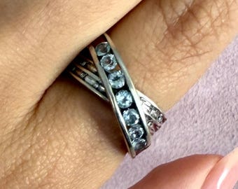 sterling silver diamond accent & blue topaz crossover ring size 7.25