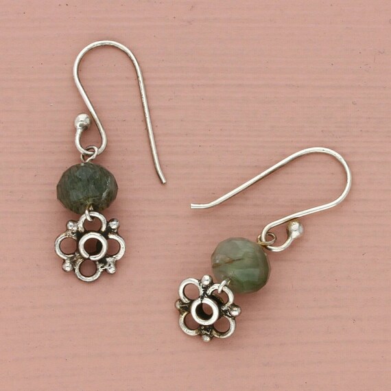 sterling silver faceted agate & flower dangle ear… - image 3
