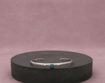 navajo sterling silver vintage turquoise childrens cuff bracelet size 4.5in