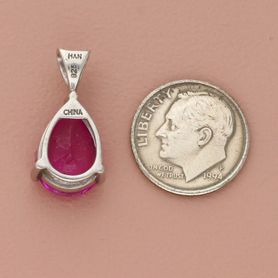 sterling silver pear-cut pink sapphire pendant - image 3