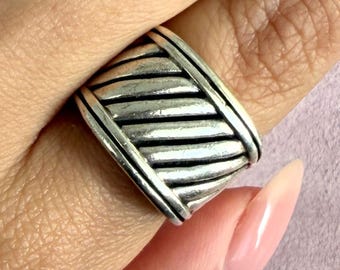 sterling silver chunky cable squared signet ring size 6.5