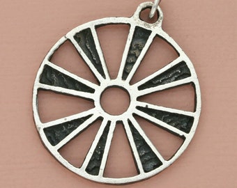 vintage sterling silver mens signed brutalist wheel pendant