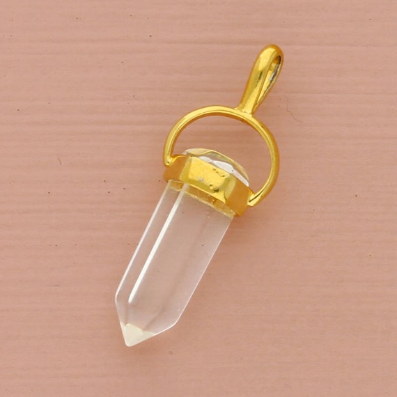 sterling silver gold plate clear healing crystal … - image 1