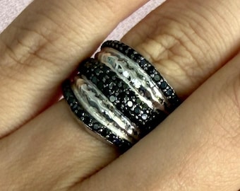sterling silver hammered black cz cigar band ring size 5.75