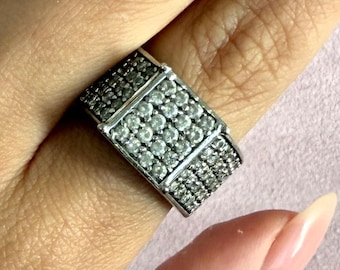 sterling silver vintage pave cz signet ring size 7.75