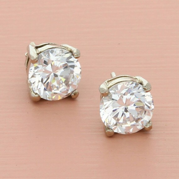 sterling silver 8mm round-cut cz stud earrings - image 1