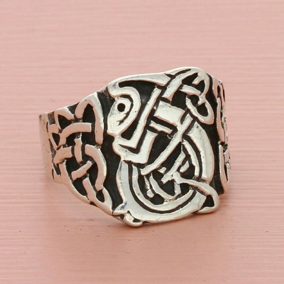 sterling silver mens vintage celtic hound signet … - image 1