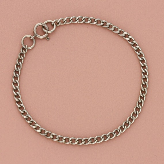 sterling silver 3mm curb charm chain bracelet siz… - image 1