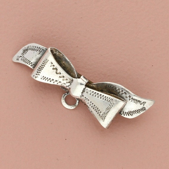 sterling silver vintage charm holder ribbon bow b… - image 1