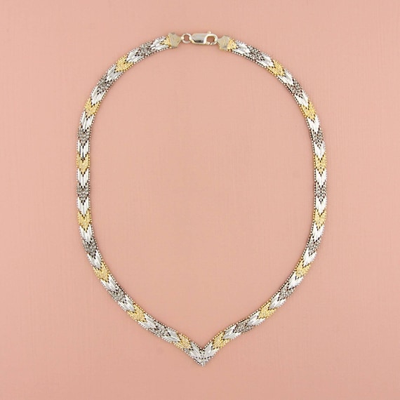 sterling silver two-tone riccio chain necklace si… - image 1
