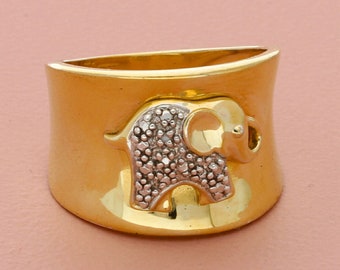 ross simons sterling silver gold plate diamond accent elephant ring size 10