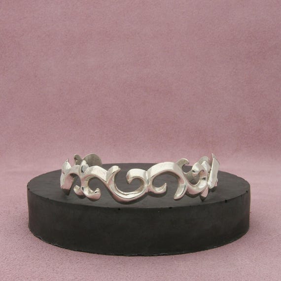 Navajo Sterling Silver Vintage Sandcast Scroll Cuff Bracelet
