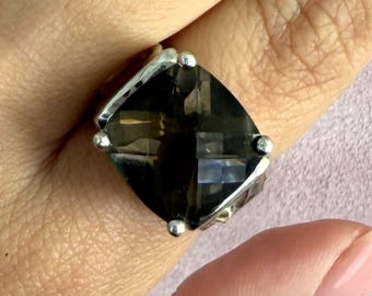 sterling silver faceted smoky quartz & citrine ring size 6.75
