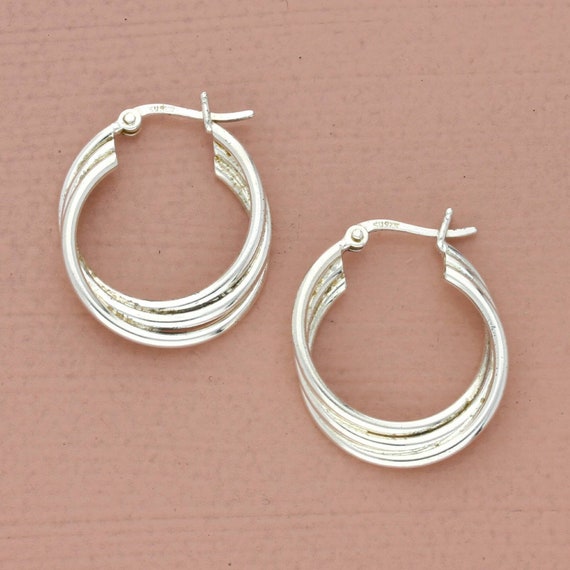 vintage sterling silver 24mm triple mobius hoop ea