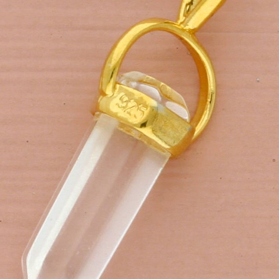 sterling silver gold plate clear healing crystal … - image 3