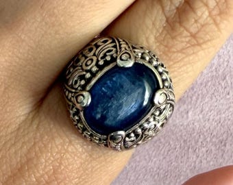 sterling silver beaded scroll kyanite cabochon ring size 9