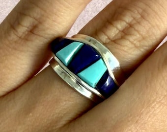 jay king sterling silver blue & purple turquoise cigar band ring size 7