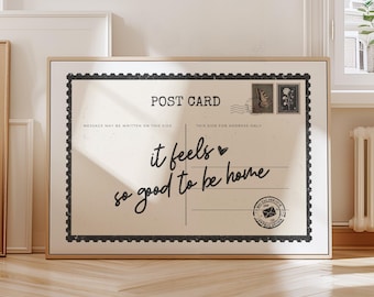It Feels So Good To Be Home, Black Vintage Postcard Wall Art, Horizontal Print, Aesthetic Apartment Decor, Hallway Wall Art, Motivation Art
