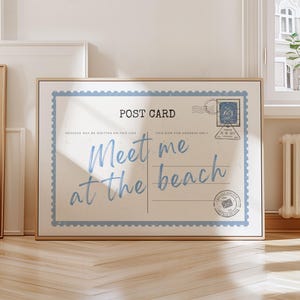 Impression de carte postale vintage Meet Me at the Beach, art mural plage, art mural côtier, décoration d'appartement, art mural original, impression typographie tendance