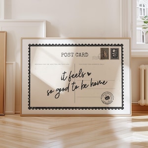 It Feels So Good To Be Home, schwarze Vintage Postkarte Wandkunst, horizontaler Druck, ästhetisches Wohnung Dekor, Flur Wandkunst, Motivationskunst