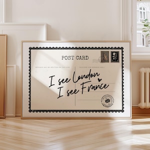 I See London I See France Black Vintage Postcard Print Funny Bathroom Wall Art Aesthetic Room Decor Trendy Landscape Art Funny Toilet Poster