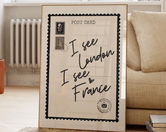 I See London I See France Gray Vertical Postcard Print Funny Bathroom Wall Art Aesthetic Laundry Room Decor Trendy Retro Apartment Decor