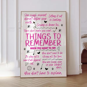 Dinge der Erinnerung Print Pink Dopamin Dekor Girly Collage Wohnheim Zimmer Dekor Wohnung Dekor Positives Zitat Kunst Handgeschriebenes Motivationsgeschenk