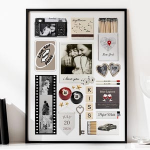 Plantilla de caja de cerillas editable, regalo de San Valentín para novios y novias, póster personalizado de caja de cerillas para parejas, arte de pared de aniversario.