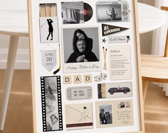 Plantilla de arte con caja de cerillas para el Día del Padre, Póster personalizado de caja de cerillas con diseño de periódico para papá, Regalos para el primer Día del Padre, Plantilla editable de Canva