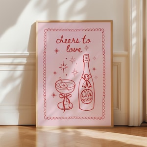 Proost om lief te hebben, barwagen kunst, Valentijnsdag decor, cocktailmuurkunst, drankje bord, coquette kamer decor, proost print, handtekening drankje bord