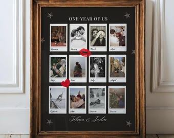 Anniversary Photo Collage Template, Couples First Year (Digital Download)