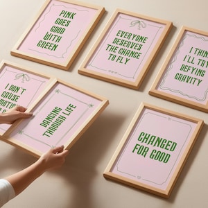 Il rosa si sposa bene con il verde, set di 6 poster, poster di Broadway, arredamento per appartamenti, decorazioni sopra il letto, decorazioni per camerette Coquette, arte murale femminile, musical