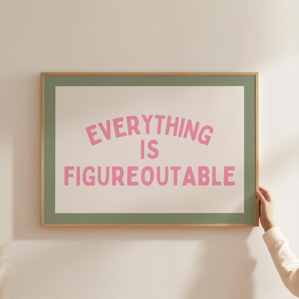Impresión "Todo es posible" en rosa, decoración con dopamina, arte mural verde salvia, decoración estética para habitaciones, arte mural imprimible, arte para colocar sobre la cama.