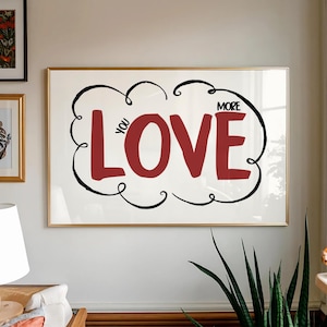 Love You More Retro Print: Red Hand-Drawn Positive Quote (Digital Download)