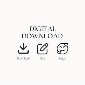 Pode incluir: Conjunto de &iacute;cones de download digital com uma seta de download, um l&aacute;pis em um quadrado e um rosto sorridente com cora&ccedil;&otilde;es. O texto abaixo dos &iacute;cones diz "Download", "Editar" e "Aproveitar".