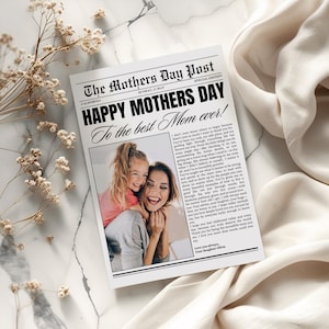 Plantilla de periódico editable para el Día de la Madre, regalo personalizado para el Día de la Madre, tarjeta imprimible para el Día de la Madre, regalo para madrastra, plantilla de Canva