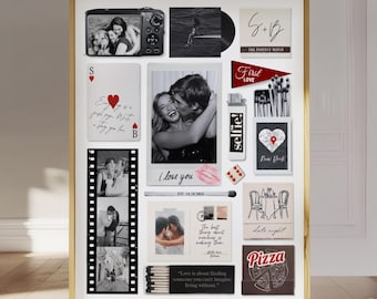 Modello di poster per scatola di fiammiferi, arte personalizzata per scatola di fiammiferi, regalo per il primo anniversario di matrimonio per il fidanzato, regali stampabili per lui e per lei, stampe da parete con collage
