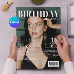 Trendy Birthday Magazine Template Canva, Sister Gift, Personalized Birthday Magazine Cover, Bestie Gift, Custom Photo Gift For Her, Editable