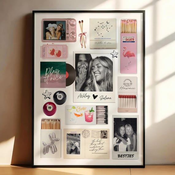 Bestie Gift Matchbox Template Editable Matchbook Art Print DIY Canva Bridal Shower Gift Personalised Best Friend Birthday Picture Collage
