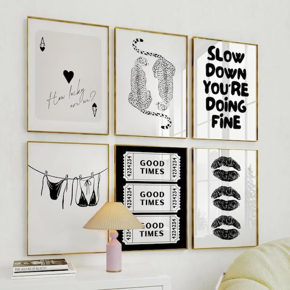 Trendy Print Set of 6 College Dorm Decor for Girls Black and  display picture 1