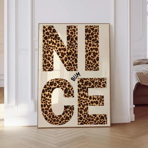 Schönes Bum Bum Retro Poster, Leopard Wandkunst, lustiges Badezimmer Kunst, Girly Wandkunst, trendige Wandkunst, Paar Geschenk, Ästhetischer Raum