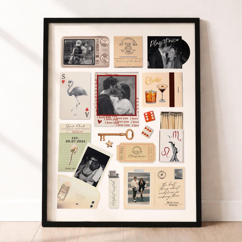 Custom Matchbox Template DIY Canva Blank Matchbook Poster 1st Anniversary Gift Boyfriend Girlfriend Birthday Gift Retro Wall Art Collage image 1