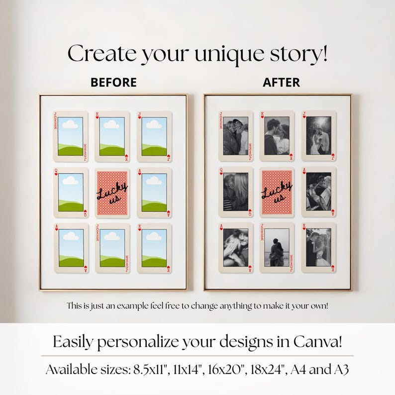Personalized Playing Card Photo Collage, Anniversary Gift DIY Canva Template Digital Download image 3