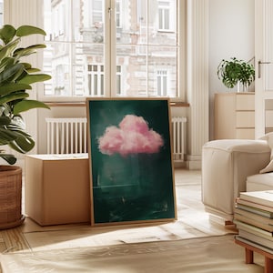 Abstract wall art with emerald green and pink tones, designed for bedroom wall art and minimalist wall art enthusiasts.