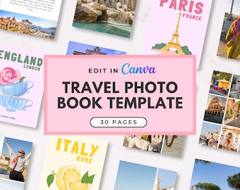 Modelo de fotolivro de viagem, livro de viagens personalizado, álbum de fotos, álbum de fotos de viagem, livro de memórias de viagem, livro de mesa de centro, modelo de e-book no Canva