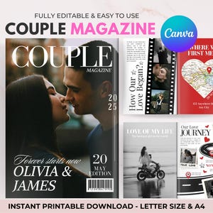 Personalised Couples Magazine Template, Engagement Gift Idea, Long Distance Gift, Gift For Boyfriend, Custom Couple Gift, Canva Template